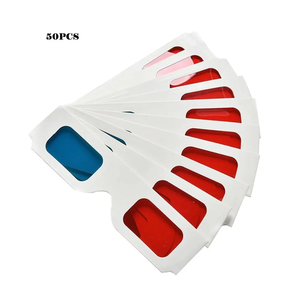 50pcs/100pcs/10pcs/lot Universal Paper Anaglyph 3D Glasses Paper 3D Glasses View Anaglyph Red/Blue 3D Glass For Movie Video Card