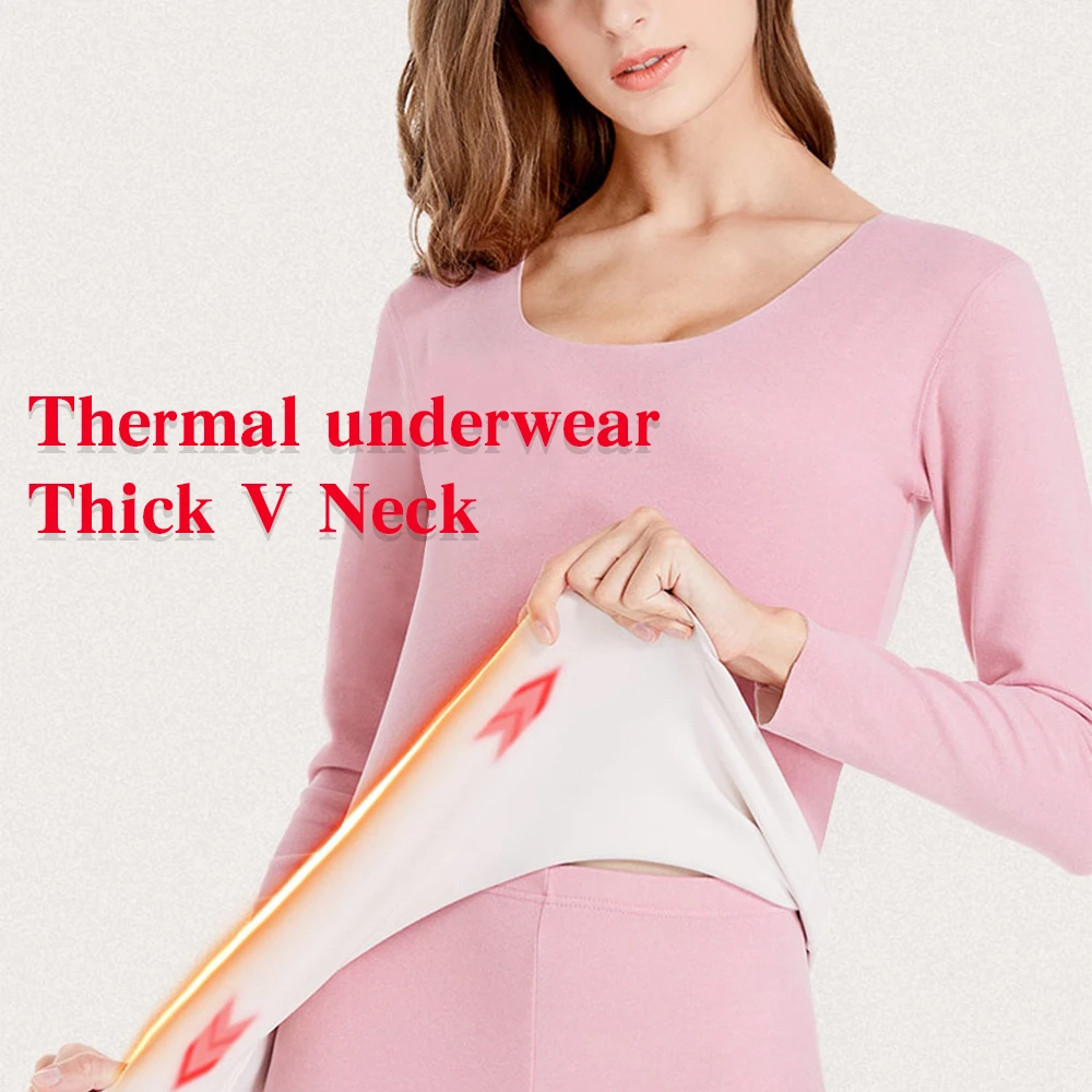 Long Johns Thermal Underwear for Women Top Bottom with Fleece Lined Winter Warm Lingerie Thermal Clothing Set 2 Pieces