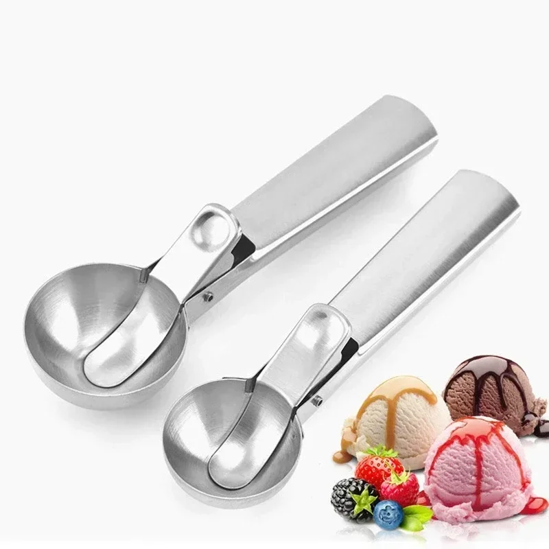 Ice Cream Scoop Stainless Steel Dual-purpose Ice Cream Scoop Multifunctional Fruit Scoop Ice Cream BallScooper Kitchen Supplies Cube