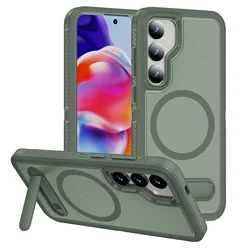 Magnetic Slim Fit Case with Drop Protection and Built - in Kickstand for S24 Plus (GREY GREEN)