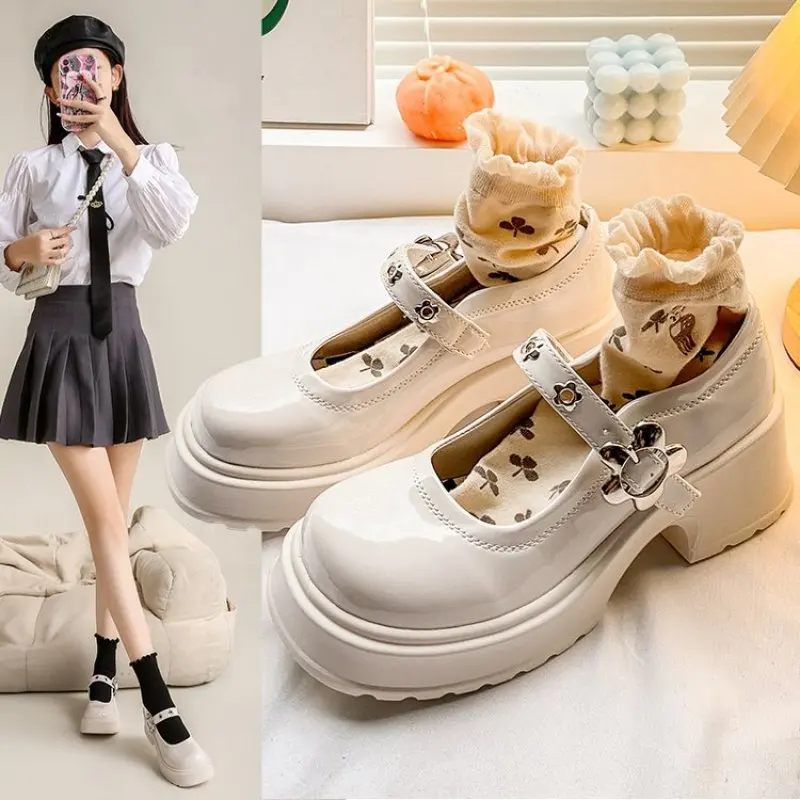 Women Lolita Pumps Mary Jane High Heel Platform Chunky Heel  Lady Sandals Round Toe Vintage Girl Classic Sweet Punk Female Shoes