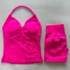 No Logo 2Pcs Gym Set Women Backless Tank Tops High Waist Scrunch Seamless Shorts Gym Suit Fitness Clothes Activewear Workout Set 3