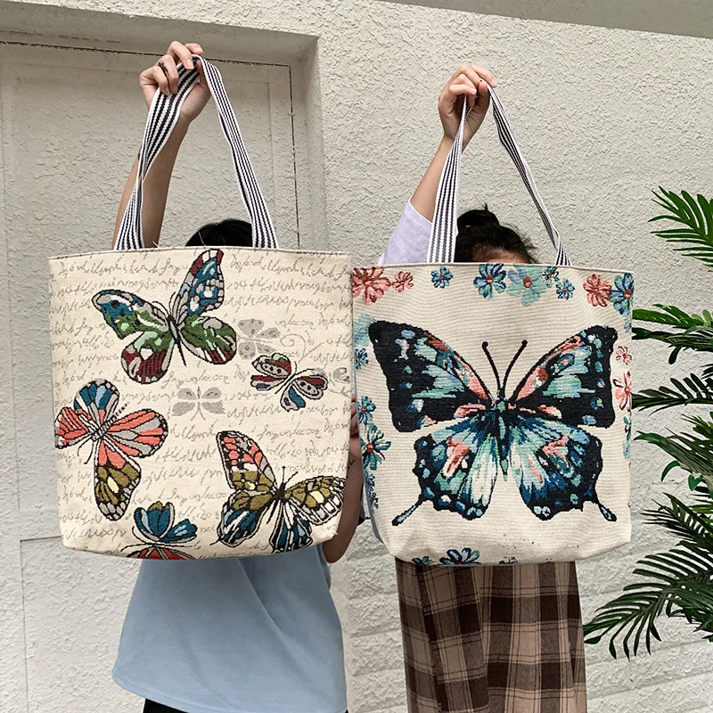

Bow Tie Bird Anime Harajuku Canvas Shoulder Bags Casual Shopping Travel Handbags Women Reusable Large Capacity Elegant Tote Bag