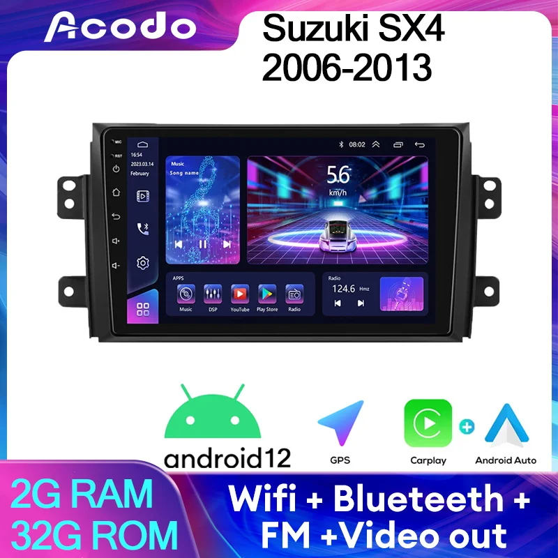 

Acodo 9''Car Radio For Suzuki SX4 2006-2013 Android12 GPS Carplay Auto BT FM WIFI 2din DVD Stereo IPS Screen HeadUnit Autoradio