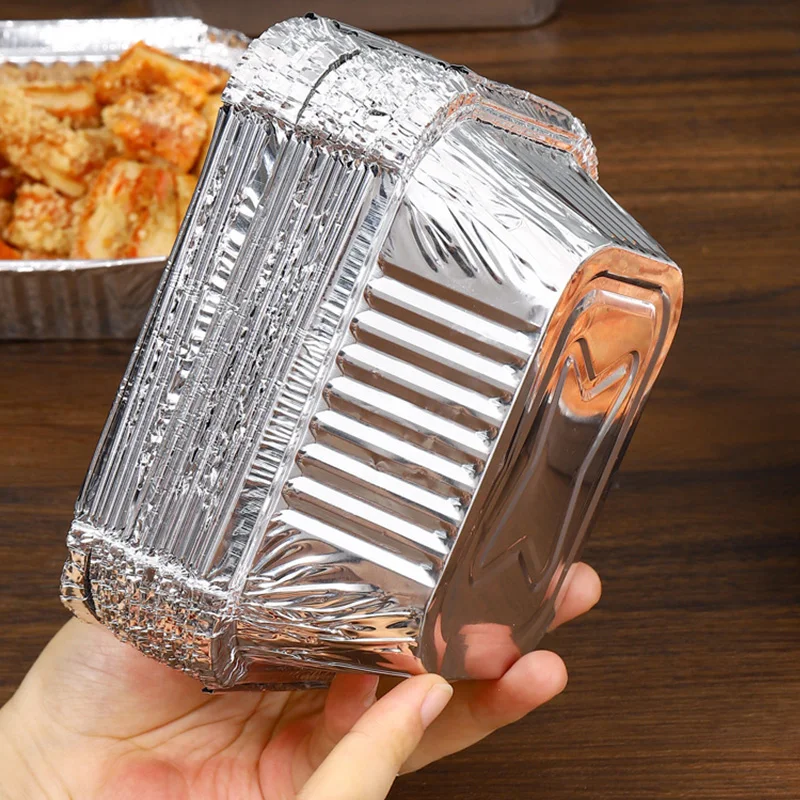 10pcs Rectangular Tin Foil Tray AirFryer Disposable Food Containers Bowls BBQ Take Away Cake Boxes Aluminum Packaging Box