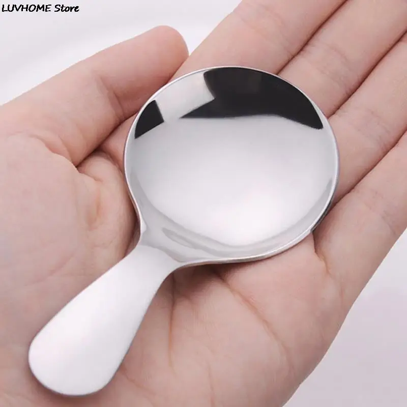 2pcs Dessert Ice Cream Spoon Stainless Steel Short Handle Round Spoon Coffee cutlery set kitchenware accessories coffee spoons