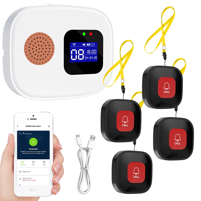 Tuya WiFi Wireless Caregiver Pager Patient Call Button Lift Alert Systems for Seniors Disabled Elderly Smart Life medical alert button,emergency alarm button