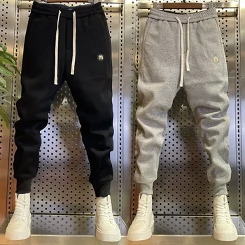 캐쥬얼 헐렁한 기모 남성 바지, 한국 패션, 스트리트웨어, 스포츠 의류, 하렌 스웻팬츠 바지, 야외, 가을, 겨울