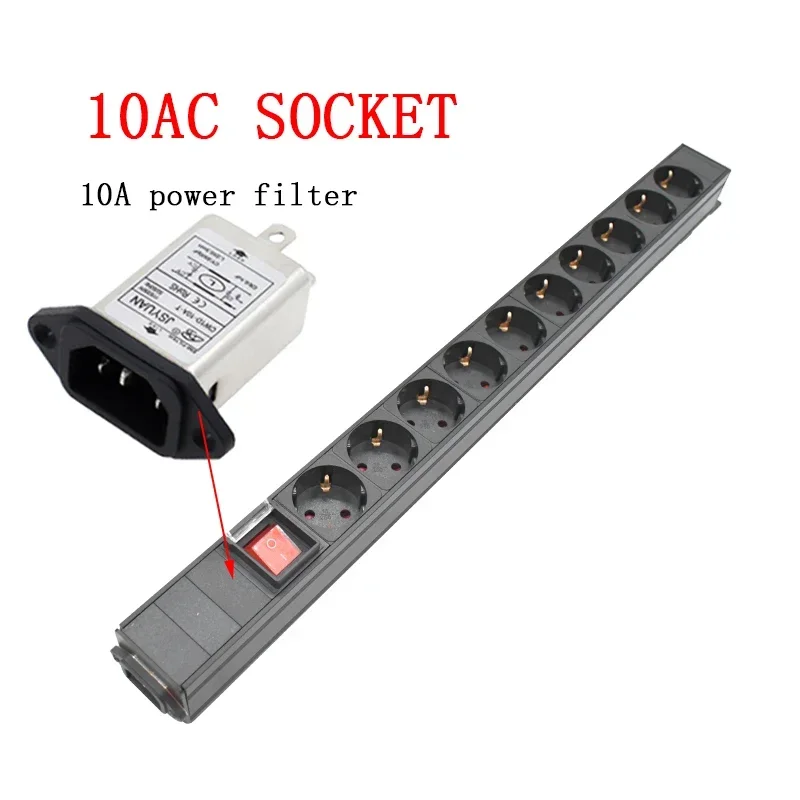 

German standard Socket with switch C14 Interface PDU Power Strip Engineering Network Cabinet 10 AC EU output wave filter