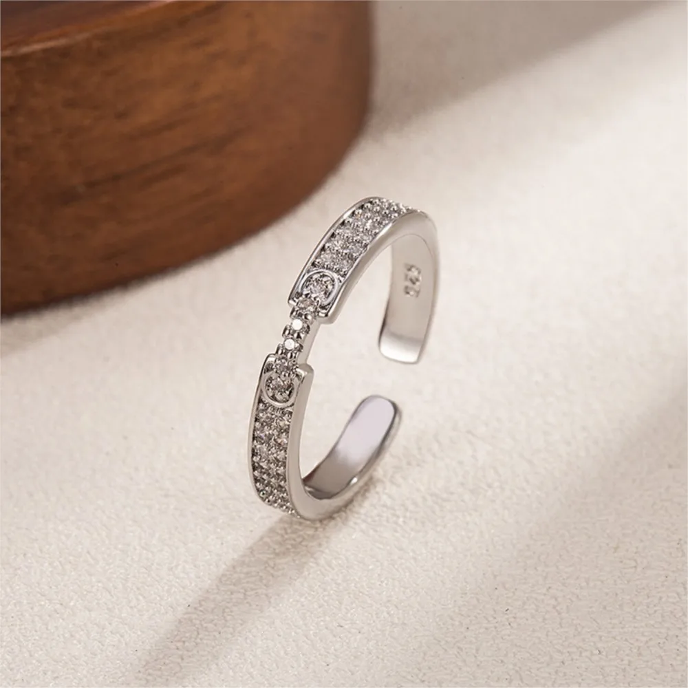 Elegant AAA Zircon Wedding Engagement Couple Ring for Women Silver Color Open Ring Anniversary Jewelry Gifts