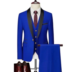 Men Wedding Party Three Pieces Jacket Trousers Set Large Size 6XL Male Blazer Coat Pants Vest Fashion Slim Fit Gold Button Suit