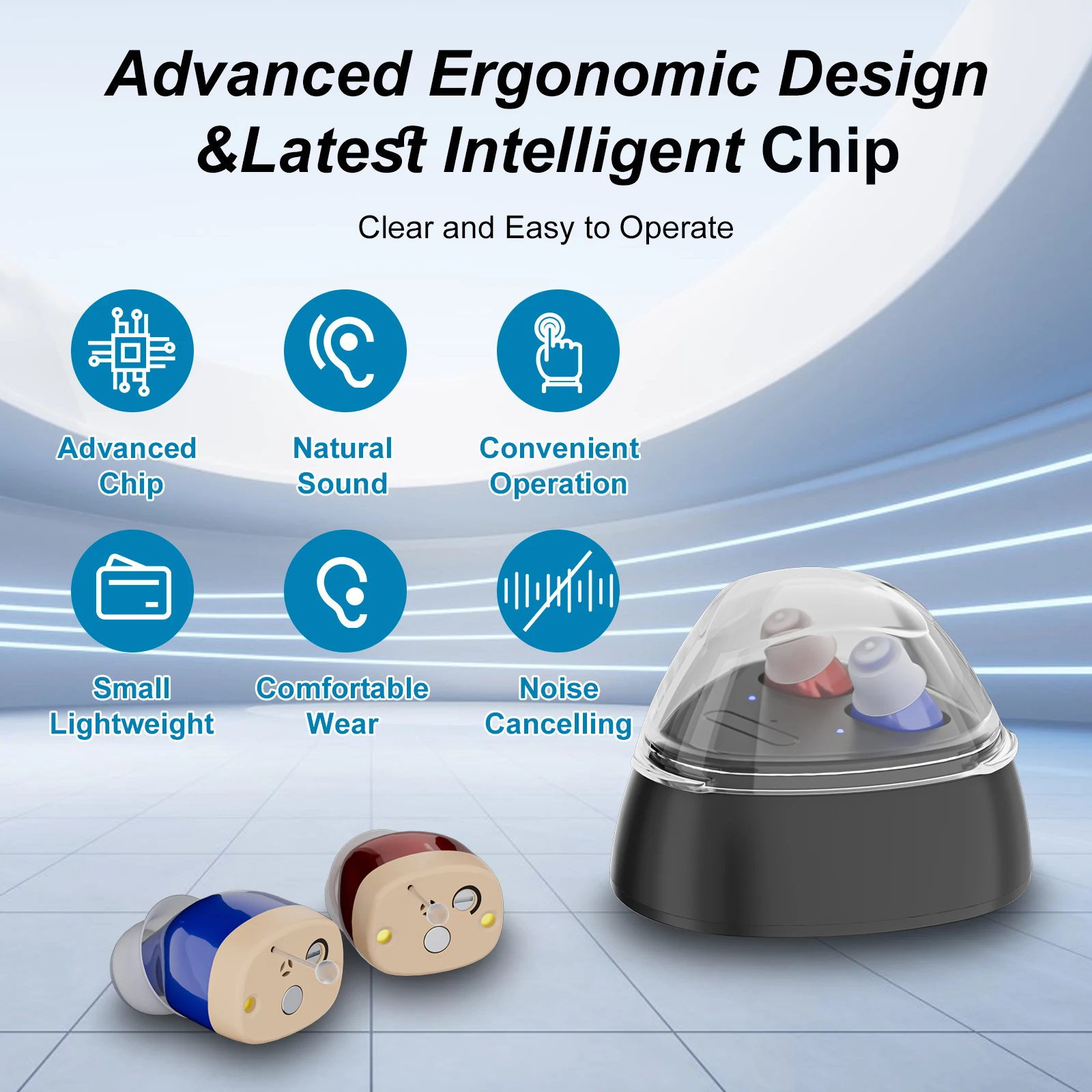 Rechargeable hearing aids for the elderly, mini noise-cancelling in-ear amplifier hearing aid with charging case (pair) 5