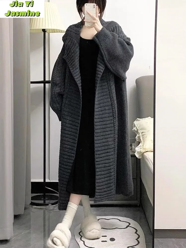 Женский вязаный свитер-пальто средней