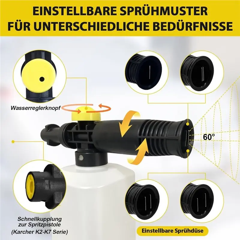 카처 K2-K7 시리즈 고압 세척기용 비누 폼 캐논 랜스, 750ml 폼 캐논 병, 조절 가능한 노즐 2175 PSI