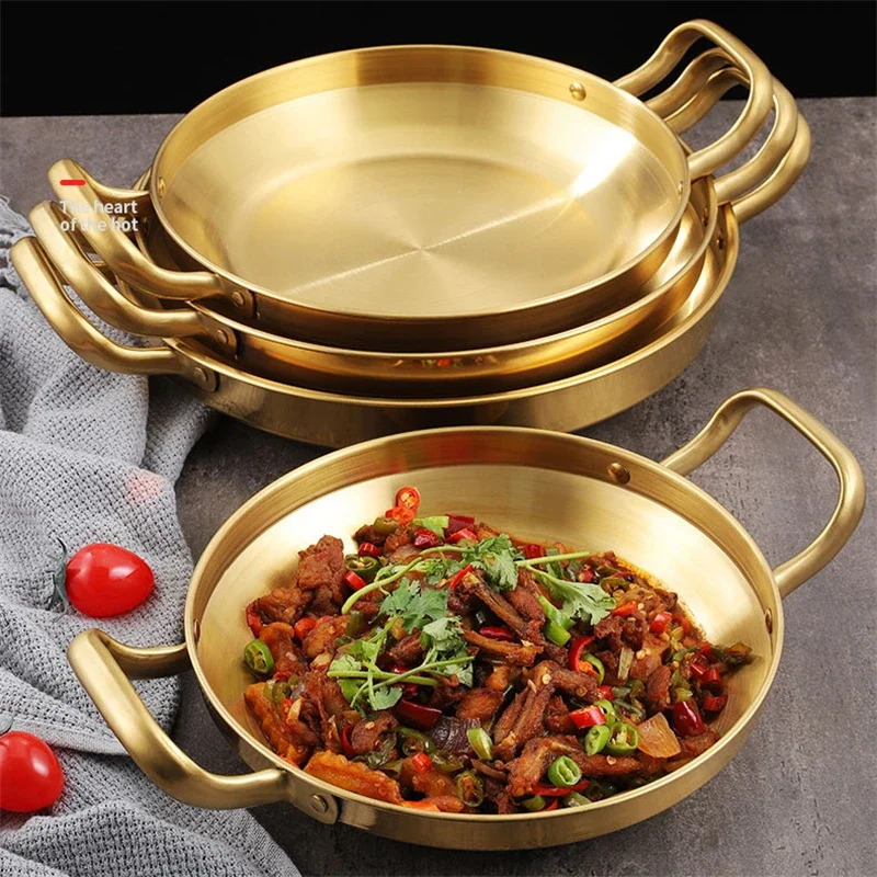 Stainless steel Spanish seafood cooker Korean fried chicken plate Golden Army hotpot Thickened double ear flat bottom dry pan