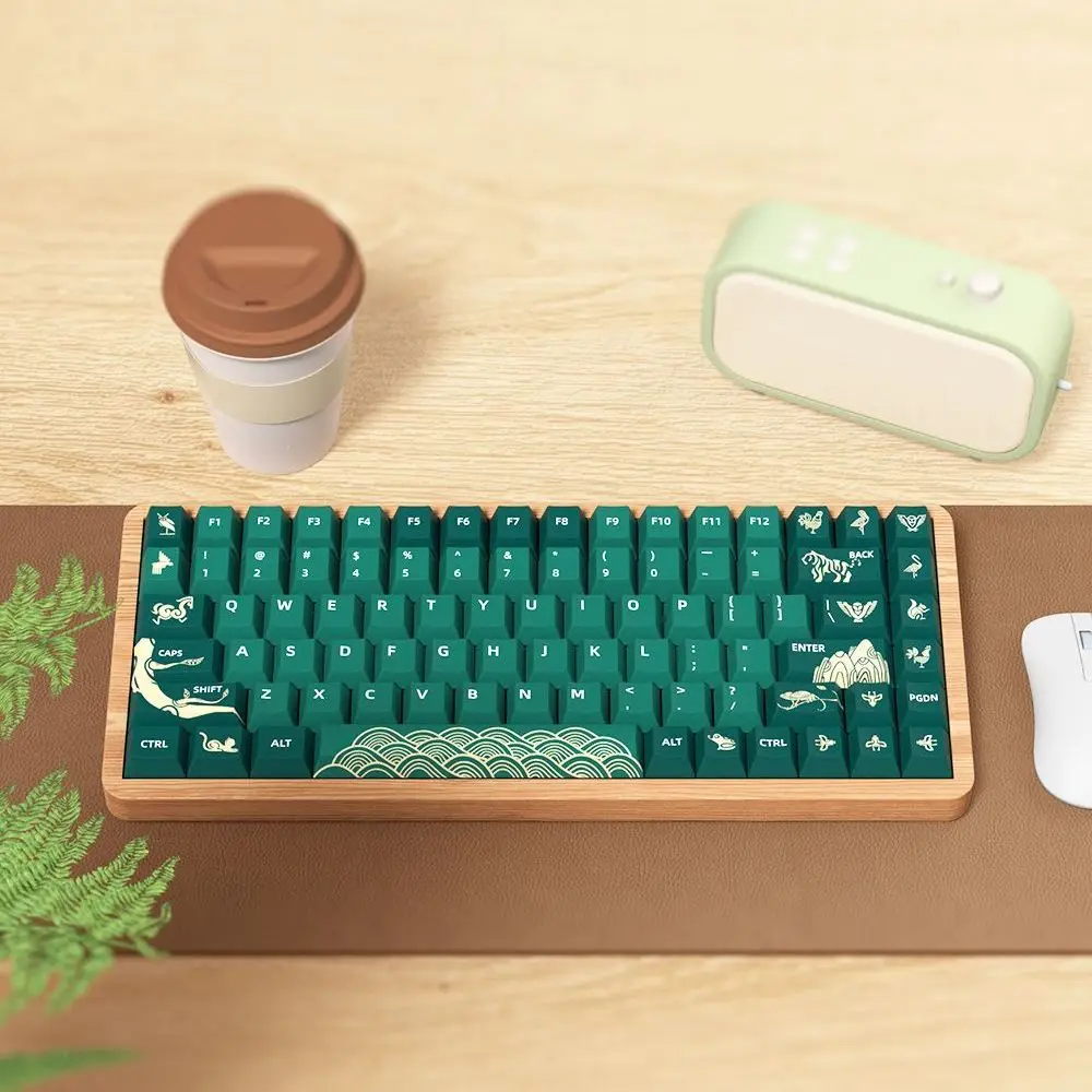 Teclas Minimalistas Verdes Escuras Cereja Pbt Tema de Floresta Animal Cinco Lados Sublimação Térmica Teclado Mecânico 138 Teclas 158 Teclas - Imagem 4