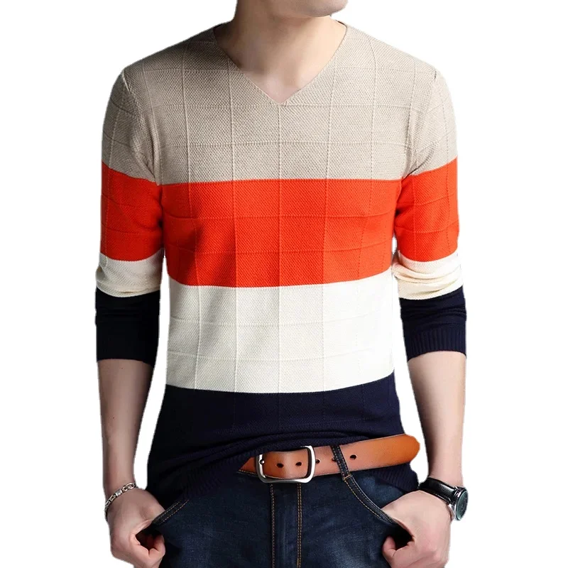 Men's Sweater Korean Fashion Striped Pullover Sweaters Male Casual Cashmere Sweater Knitwear Winter Men's Coat
