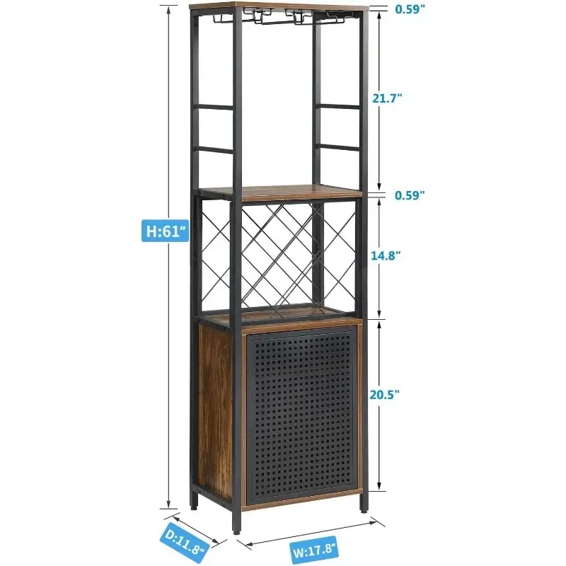 FURNITURE Wine Bar Cabinet for Liquor and Glass, Free Standing Rack, , Floor with Adjustable