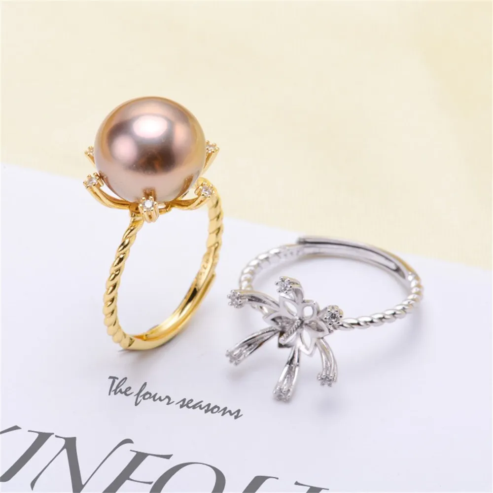 

DIY Pearl Ring Accessories S925 Sterling Silver Pearl Ring Empty 6-claw Ring Holder Female Fit 11-12mm Round Beads Z130