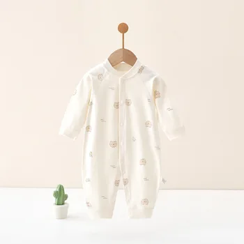 AYNIGIELL جديد الخريف الطفل بذلة واحدة الصدر الكرتون نمط ملابس الطفل 0-18 أشهر القطن الخالص طقم قطعة واحدة للأطفال 4