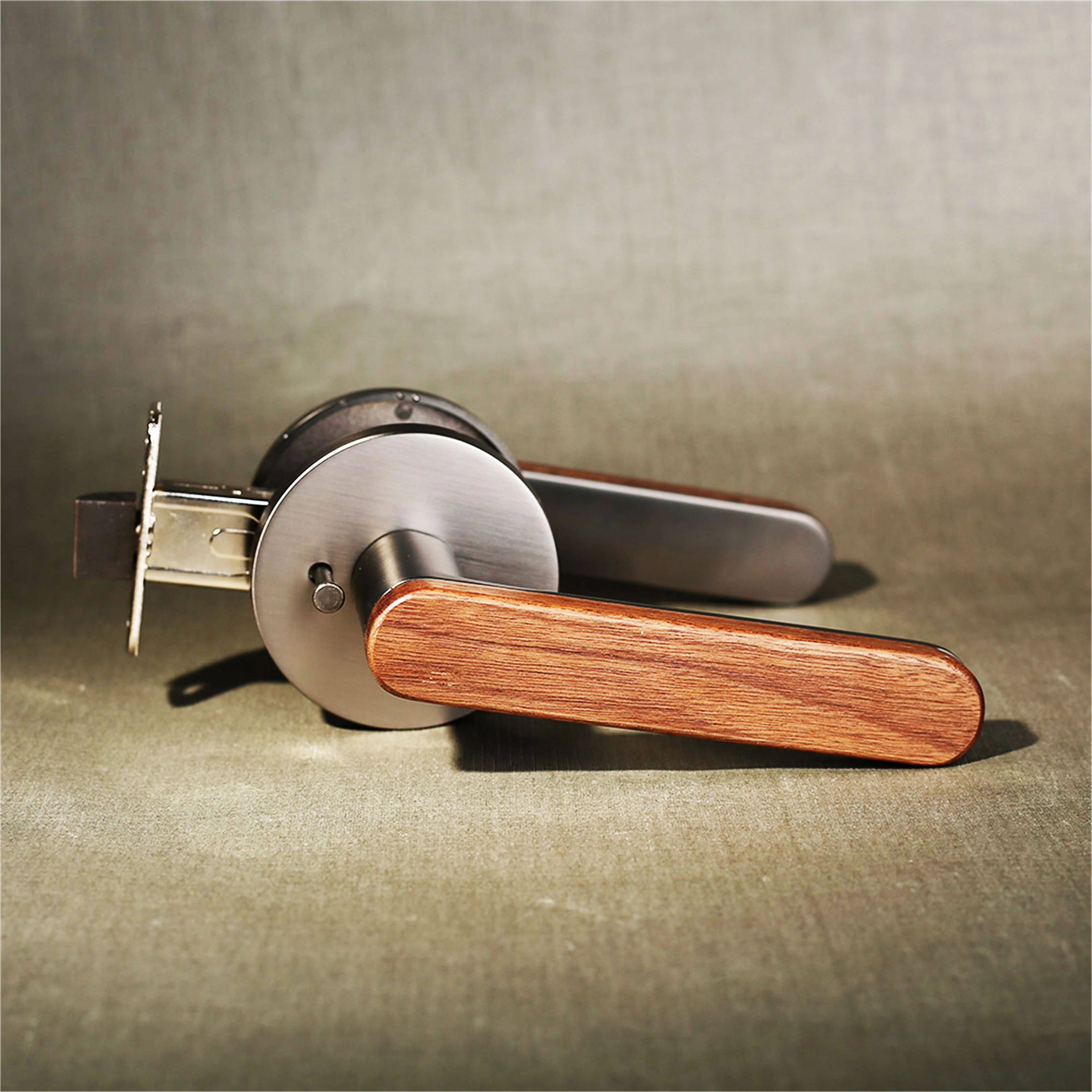 Privacy Door Handle Walnut Wood Handle Lever Matt Brushed Black Nickel Bedroom Bathroom Passage Door Lock Keyless Viladepot