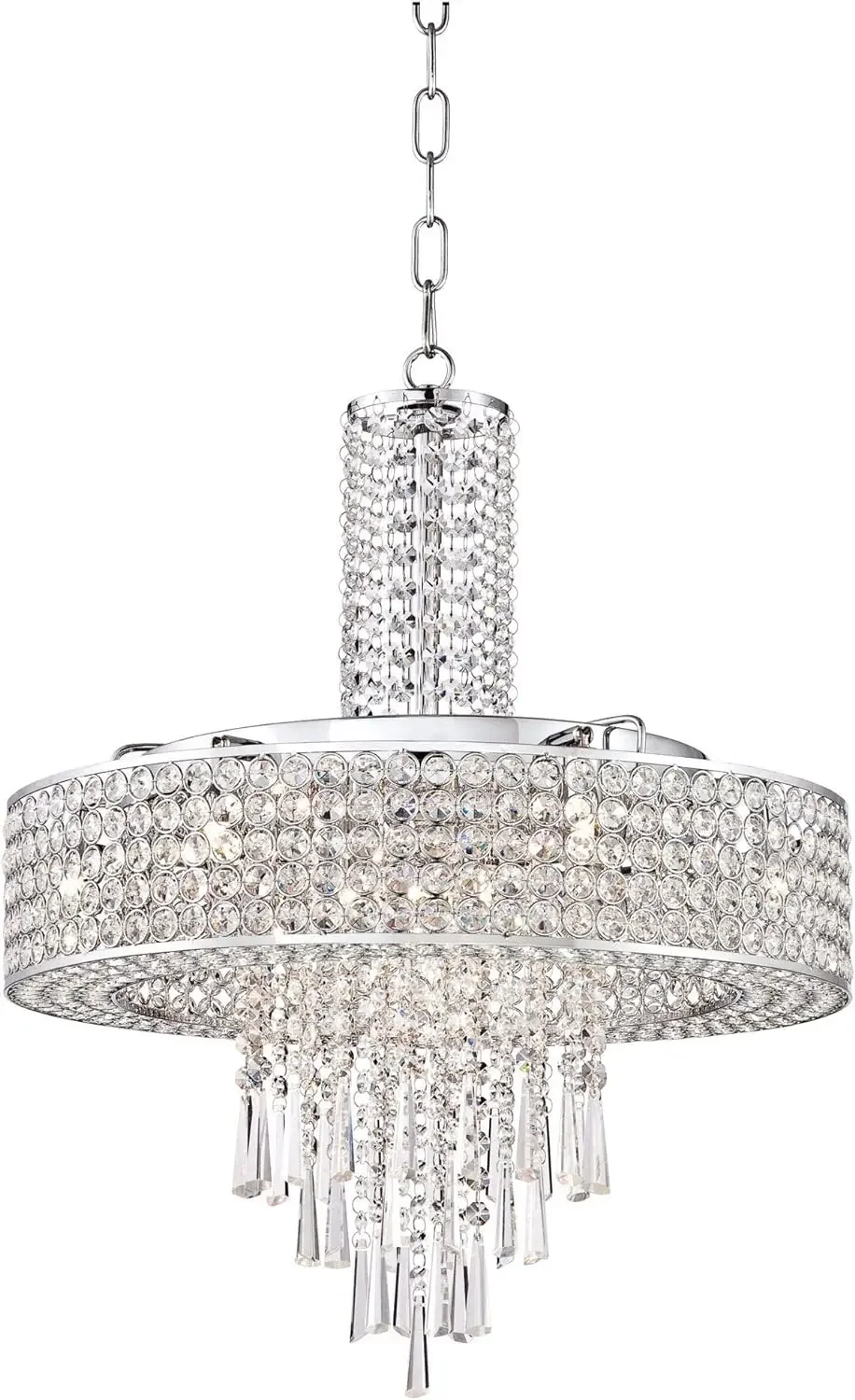 

Modern 9-Light LED Fixture Crystal Cascade Chrome Chandelier Wide for Dining Room House Kitchen Island Entryway