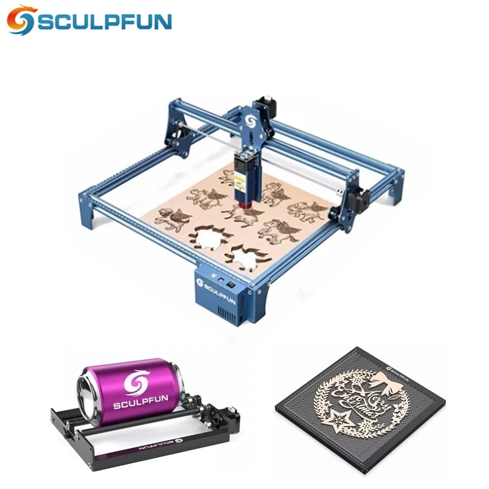 SCULPFUN S9 Laser Engraver CNC Router Desktop DIY Ultra-thin Laser Engraving Cutting Machine With Roller and Honeycomb Panel