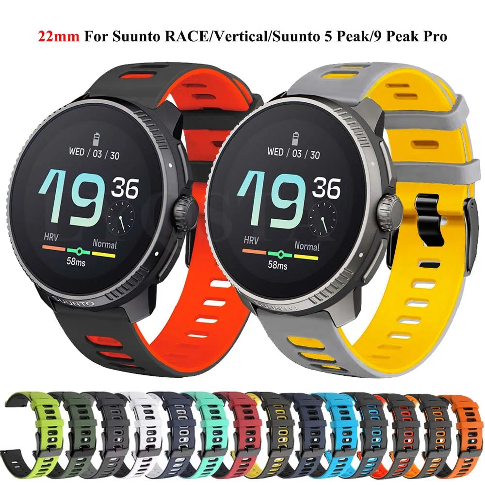 

For Suunto Race Vertical Strap Bracelet Silicone Watchband 22mm Width Replacement Strap For Suunto 5 9 Peak Pro Smartwatch Bands