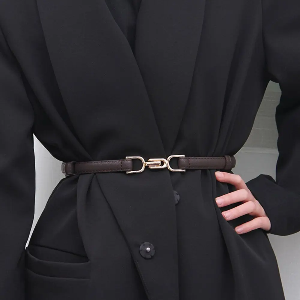 Adjustable PU Leather Ladies Dress Belts Skinny Thin Women Waist Belts Strap Gold Color Buckle Female All-match Waistband