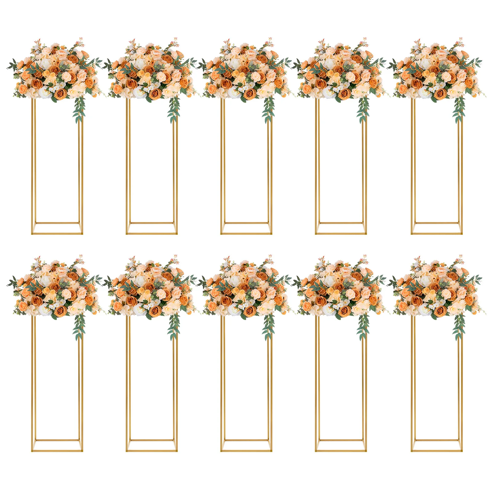 10Pcs Wedding Flower Stand Set 31.5" Height Gold Metal Column Rack Wedding Prop Decor Balloon Display Holder Flower Vase Pillar