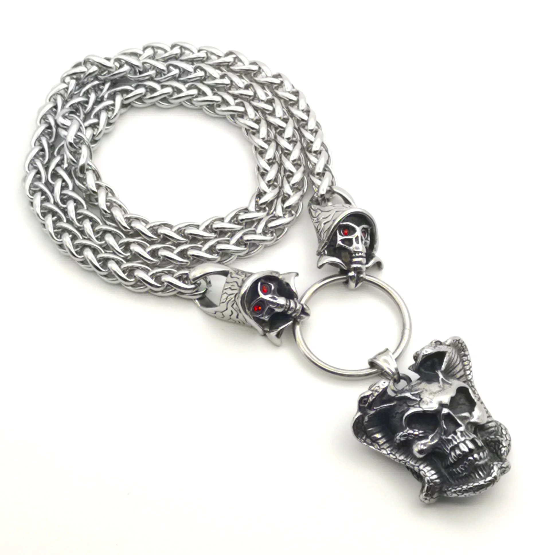 Stainless Steel Skull Pendant Death Dragon Bone Chain Necklace Neo-Gothic Jewelry