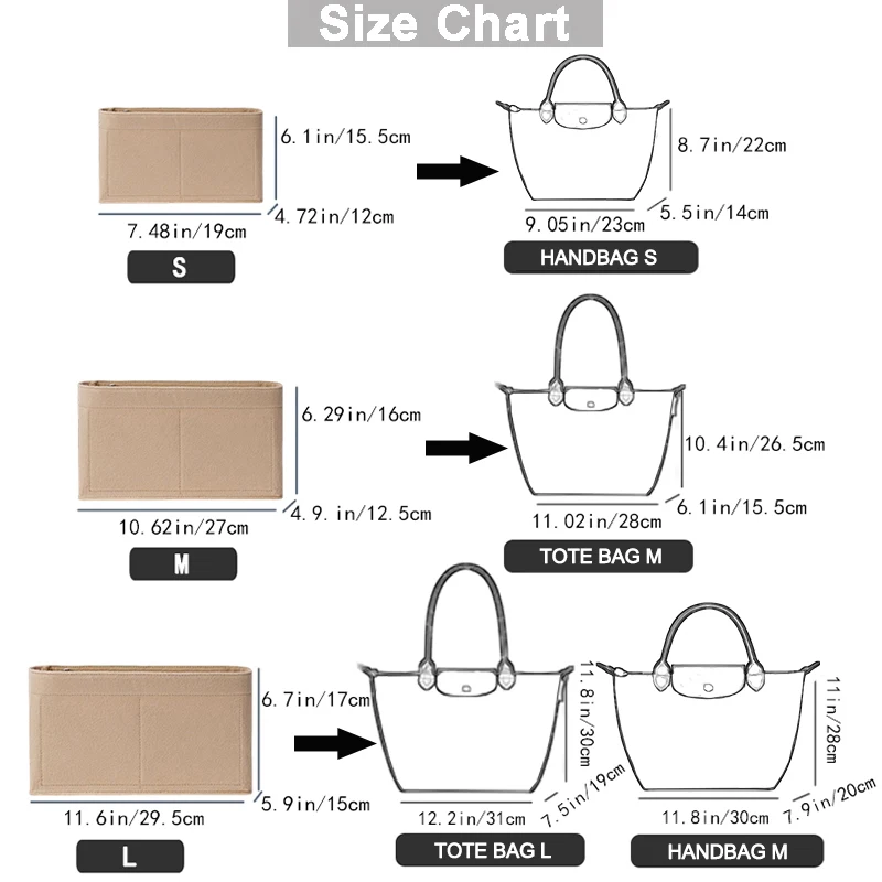 longchamp size chart in cm