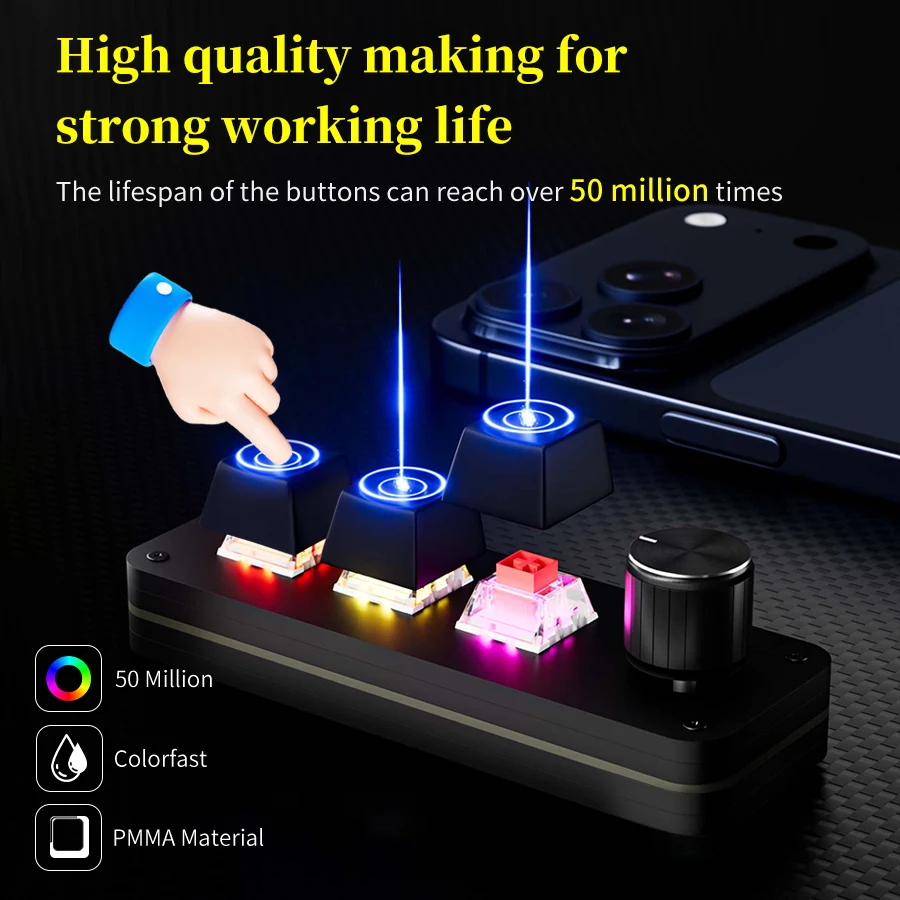RGB Mini Macro Keypad with Programmable Keys and Knob - USB-C Mechanical Keyboard for Gaming and Office Use