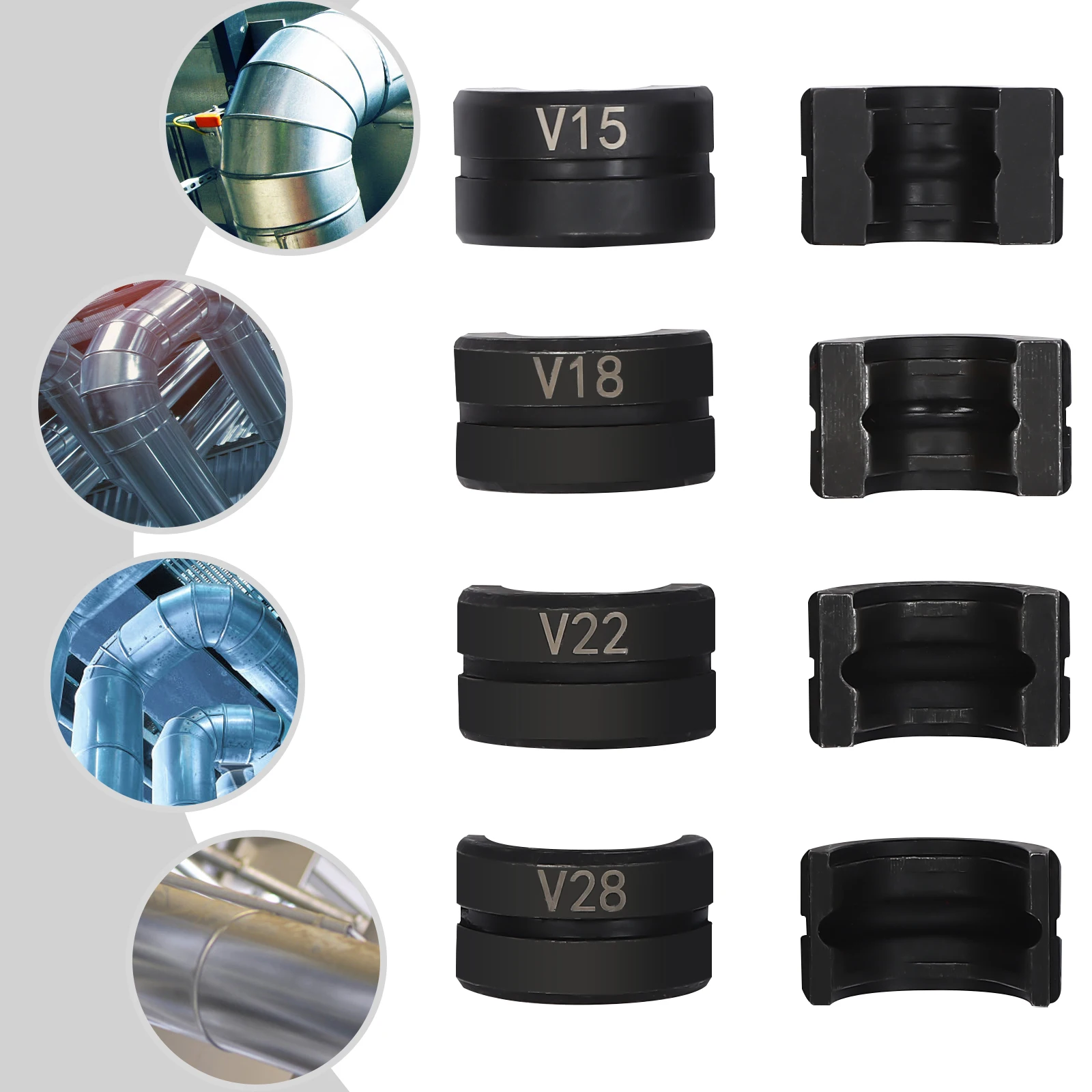 4-teiliges Cr45 Stahlrohr-Crimpwerkzeug-Set 15mm 18mm 22mm 28mm V-Typ Härteanlaufendes Schwärzungswerkzeug Kompatibel mit Hydraulik und Mechanik – Detail 1