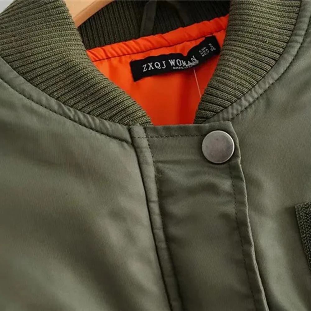 S7d0ef3ecd0984bf08c78fb3d1193f382b Women's Fashion Aviator Jacket Army Green Round Neck Long Sleeve Pockets Warm Jacket Autumn and Winter Women's Short Jacket Mallzona