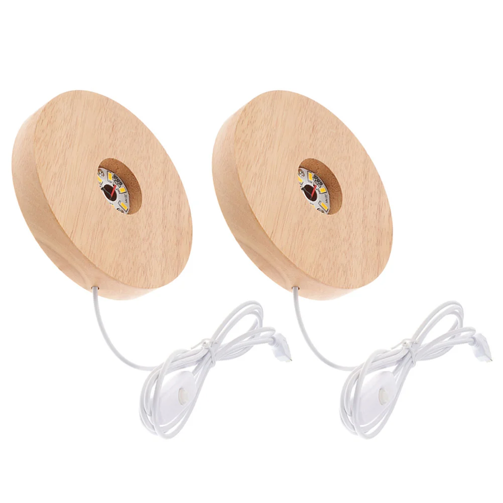 

2pcs LED Light Display Base Wooden Lighted Base Stand Crystal Ball Wooden Snowball Base Stand