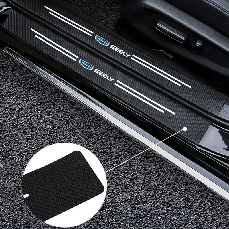 

For GEELY Coolray Tugella Atlas Aktie GC6 Vision X6 Emgrand EC7 EC8 Boyue Haoyue 3D Carbon Fiber Car Door Threshold Sill Sticker