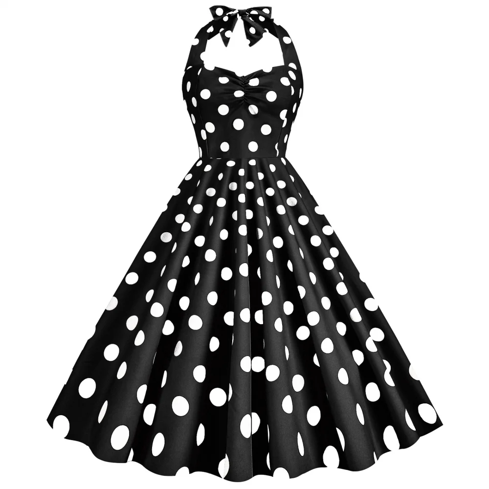 Vestido de fiesta de cóctel con cremallera y cuello halter sin mangas para mujer, estampado de lunares, estilo vintage, con retazos y cremallera, vestido de Studio Apparel