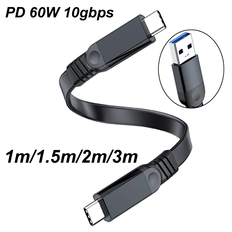 USB 3.0 Type-C Flat Extension OTG Cable - 10Gbps Data Transfer & 60W Fast Charging