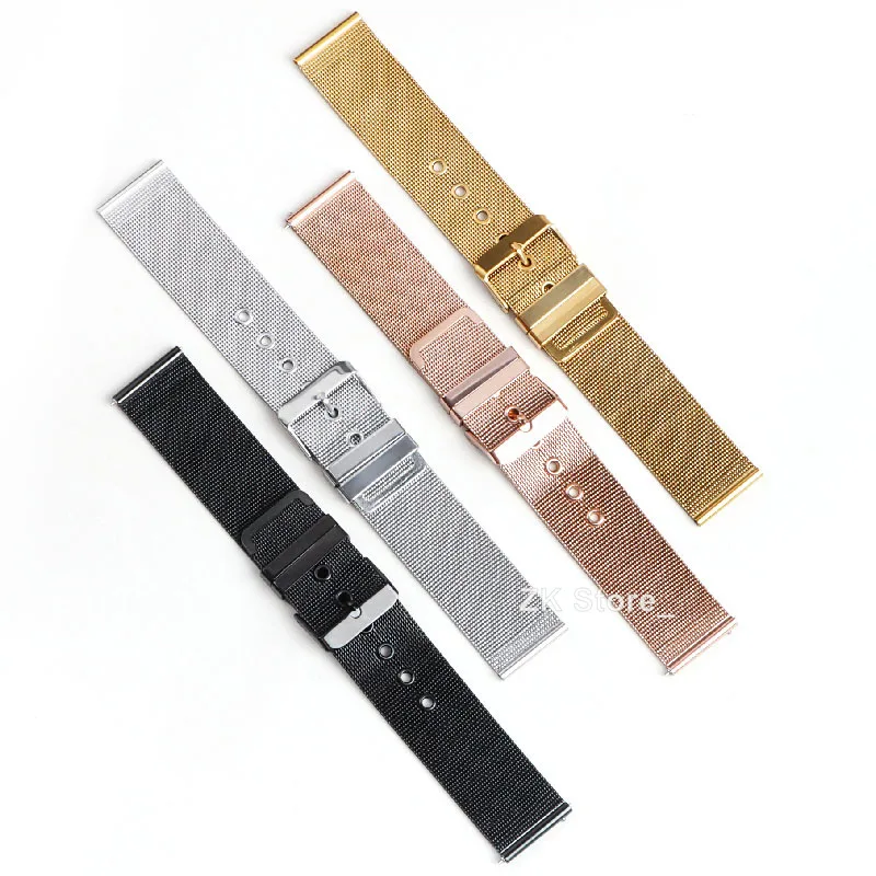 Elegant Stainless Steel Mesh Watch Straps - Silver, Gold, Black