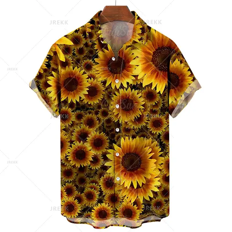 thumbnail image 1 of Camisas hawaianas para hombre, camisas con estampado de girasol en 3D para hombre, blusas de manga corta a la moda de talla grande, ropa para hombre, 1 of 5