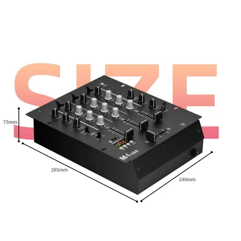 L19-내장형 오디오 인터페이스 3채널 USB DJ 믹서, 교체 가능한 크로스페이더, 3밴드 EQ, 마이크 입력, 미국 플러그 포함