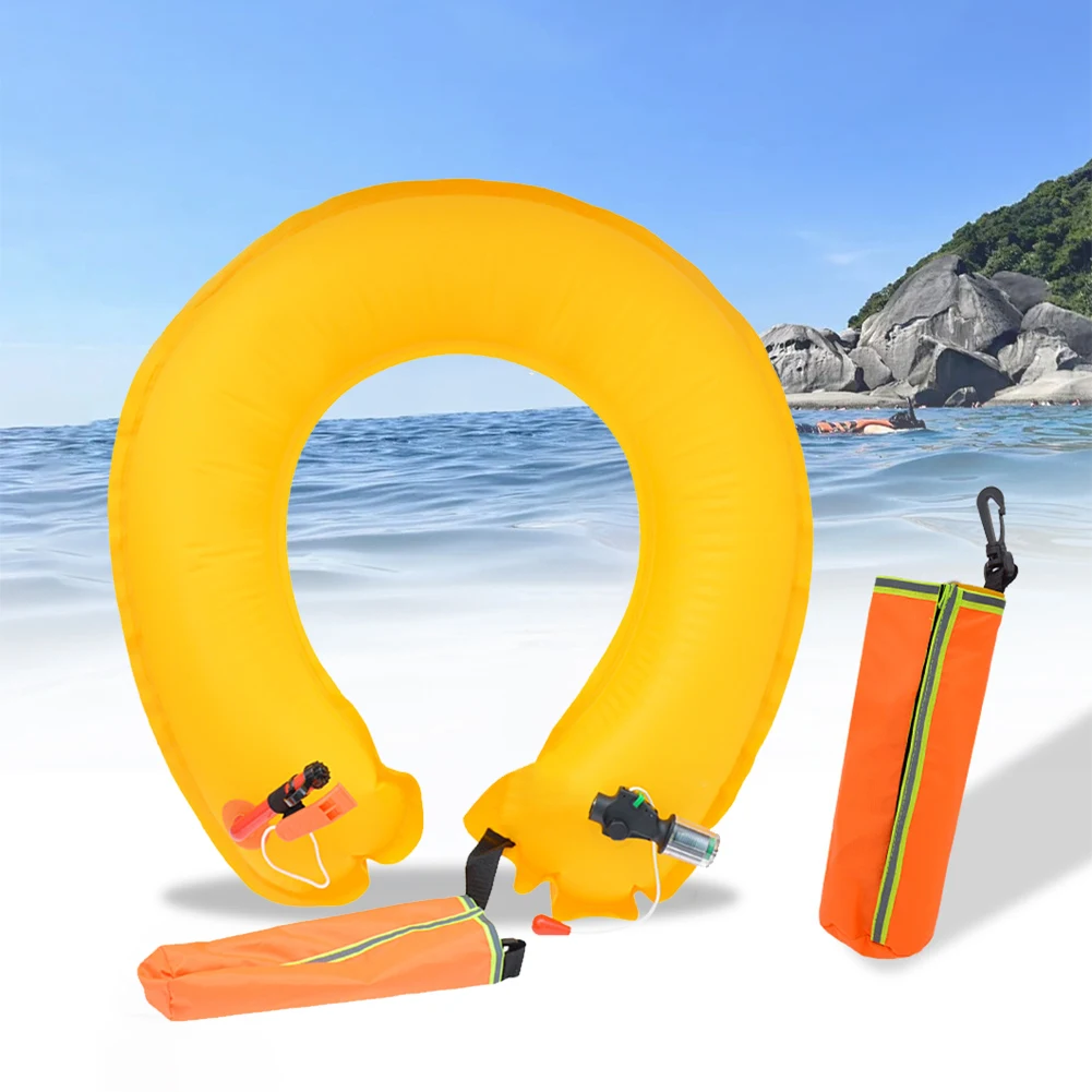 Inflatable Life Jacket Life Waist Belt with Reflective Strip Adult Round Buoys with Hook Flotation Device for Kayaking Swimming