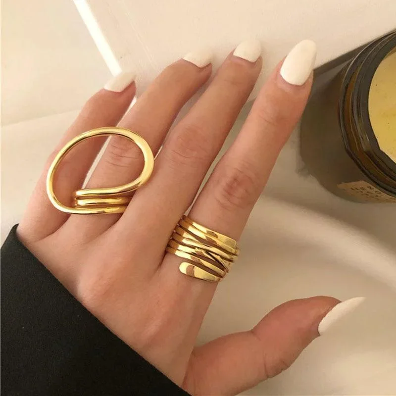 Women Rings Exaggerated Lines Rings for Women Fashion Simple Distorted Geometric Party Statement Designer Jewelry 2pcs/set finger rings,womens ring,jewelry rings,ring jewelry