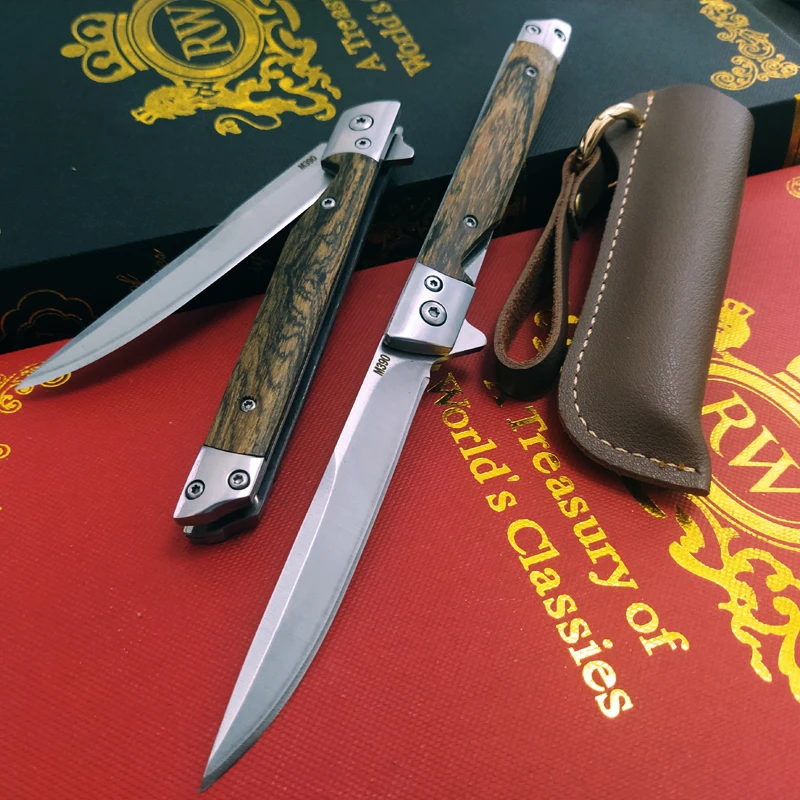 

M390 Steel Folding Knife Wood Handle Camping Hunting Pocket Knife 8Cr13MoV Steel Titanium Outdoor Survival Knives kitchen knife
