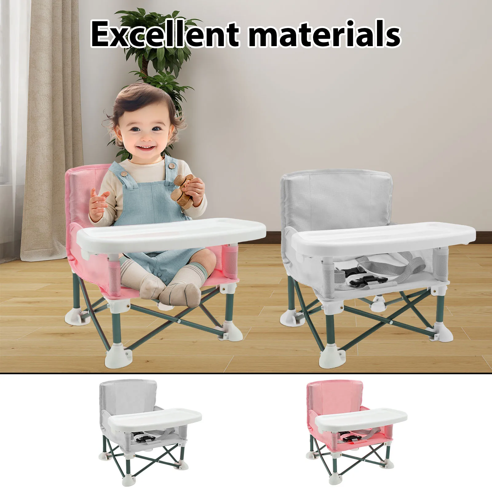 Toddler Booster Seat Nonslip Kids Dining Chair with Child Safety Belt and Rear Storage Pocket Baby Furniture Supplies Floor Seat