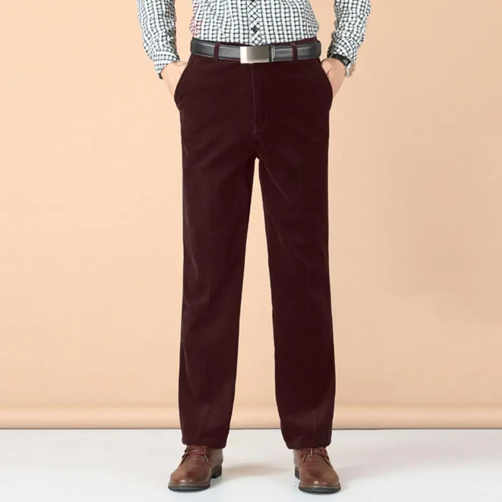 

Fashion Cold Resistant Men Thickened Fleece Lining Casual Long Trousers Solid Color Ankle-Length Corduroy Pants for Office