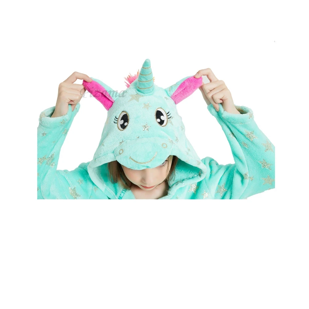 Girls Blue Star Print Bathrobe Children's Pijama Infantil Girls Unicorn Kigurumi Nightgowns Kids Sleepwear Pyjamas Bath Robes