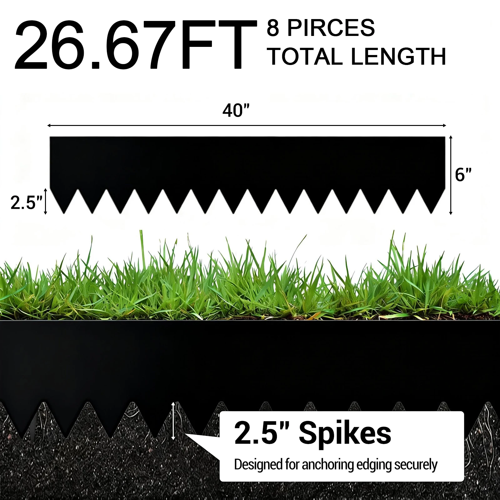 Robuste Gartenkante aus verzinktem Stahl, flexible Metall-Landschaftskante mit Spikes, biegbarer Trenner für Blumenbeete, Wege, Rasenflächen – Detail 21