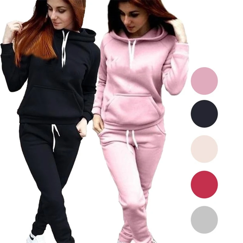 Fashion Women Track Suits Sports Wear Jogging Suits Ladies Hooded Tracksuit Set Clothes Hoodies+Sweatpants Sweat Suits fashion autumn and winter spring men s clothing hoodies trousers two piece set printing tracksuit sweatshirt jogging sweatpants